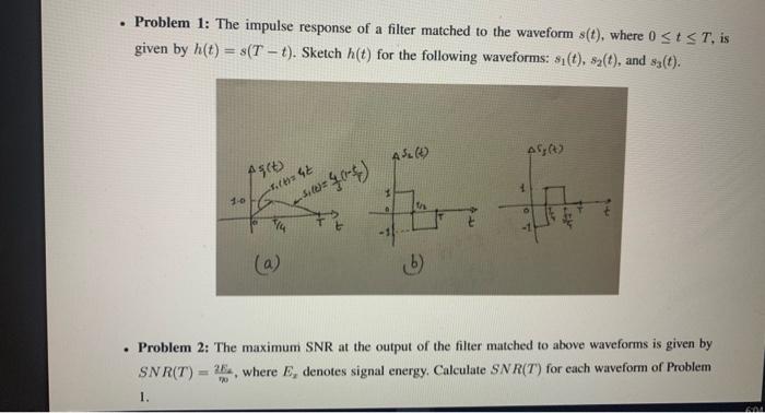 Solved Problem 1: The impulse response of a filter matched | Chegg.com