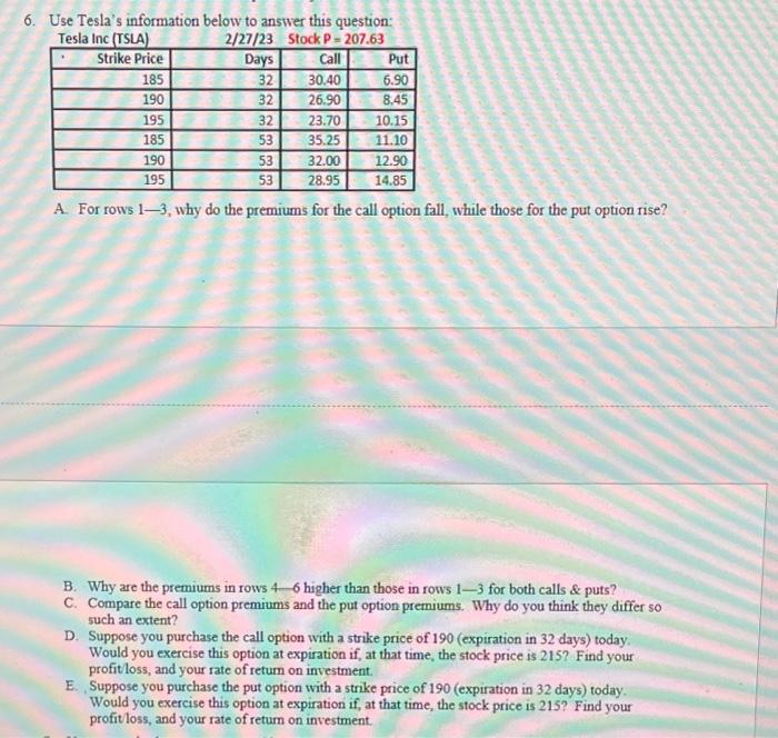 Solved 6. Use Tesla's information below to answer this | Chegg.com