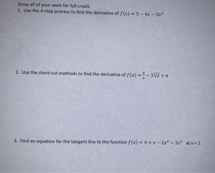 Solved Show all of your work for full credit. 1. Use the | Chegg.com