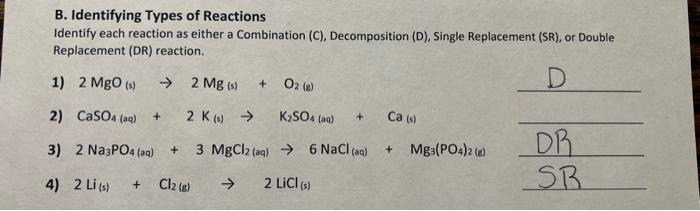 Solved B. Identifying Types Of Reactions Identify Each | Chegg.com