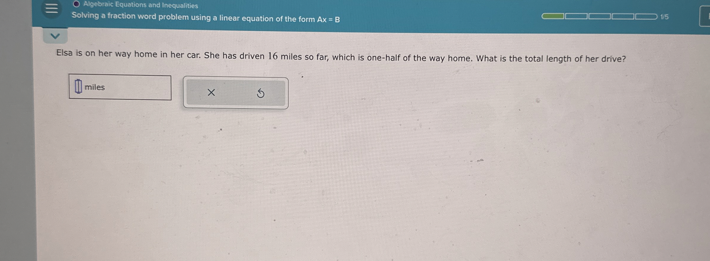 Elsa is on her way home in her car. She has driven 16