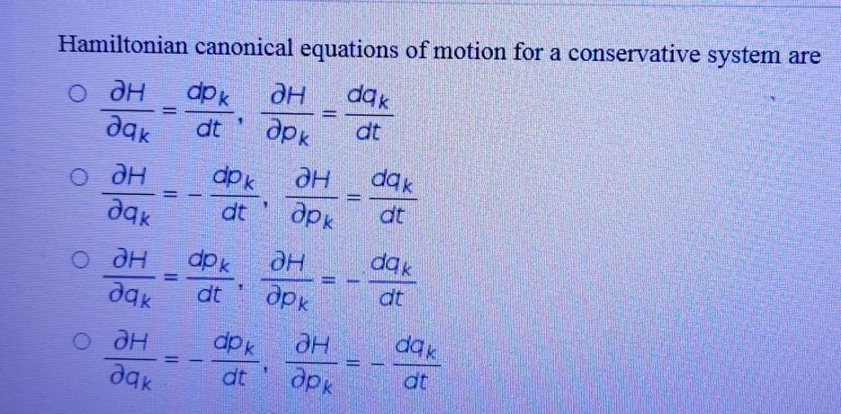 Solved Hamiltonian canonical equations of motion for a | Chegg.com