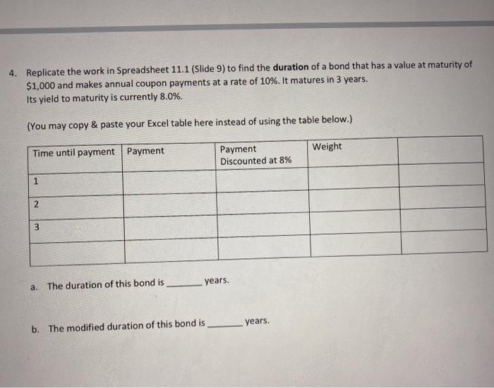 4. Replicate the work in Spreadsheet 11.1 (Slide 9)
