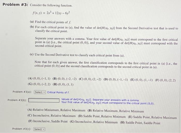 Solved Problem \#3: Consider the following function. | Chegg.com