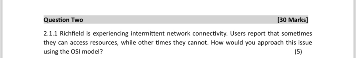 Solved 2.1.1 ﻿Richfield is experiencing intermittent network | Chegg.com