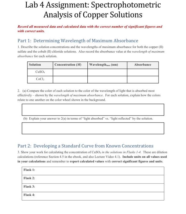Lab 4 Assignment Spectrophotometric Analysis of