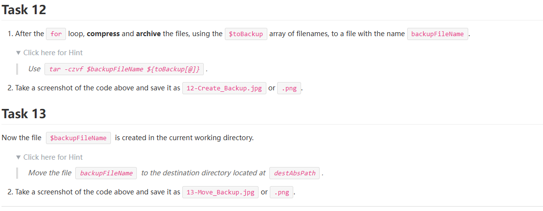 Solved Task 12 ﻿After the for loop, compress and archive the | Chegg.com