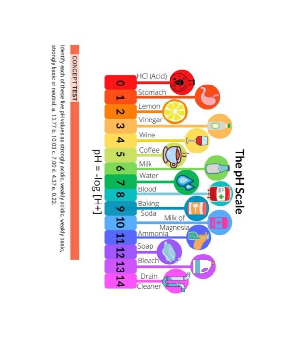 The \( \mathrm{pH} \) Scale
CONCEPT TEST
Identify each of these five \( \mathrm{pH} \) values as strongly acidic, weakly acid