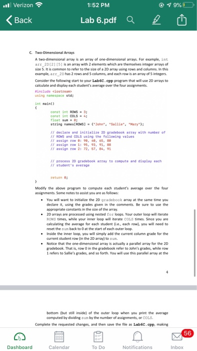 Solved Verizon 19 1 52 PM Lab 6.pdf Back C. Chegg