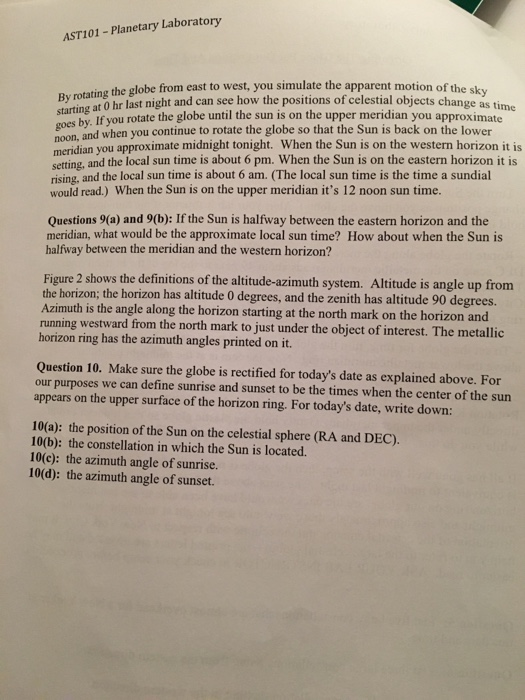 Ast101 Planetary Laboratory By Rotating The Globe Chegg
