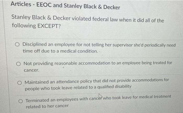 Solved Articles EEOC and Stanley Black Decker Stanley Chegg