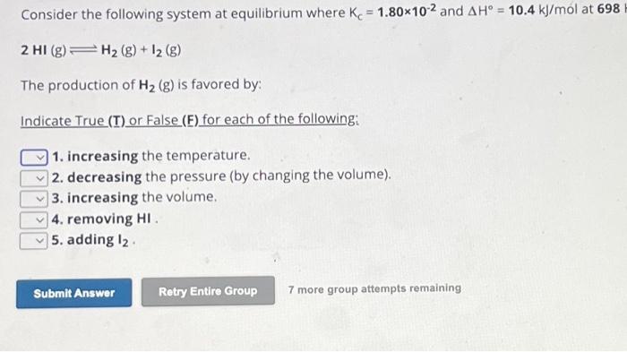 Solved Consider The Following System At Equilibrium Where K 4094