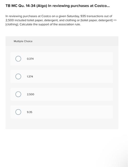 Solved Tb Mc Qu 14 34 Algo In Reviewing Purchases At
