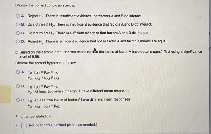 Solved Consider The Following Data For A Two-factor | Chegg.com