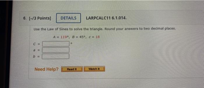 homework 6 law of sines