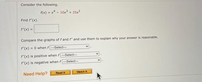 Solved Consider The Following F X X4 10x3 25x2 Find