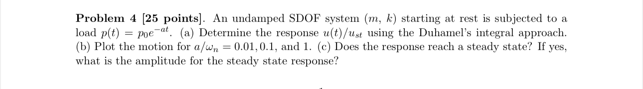 Solved Problem 4 [ 25 ﻿points]. ﻿An undamped SDOF system | Chegg.com