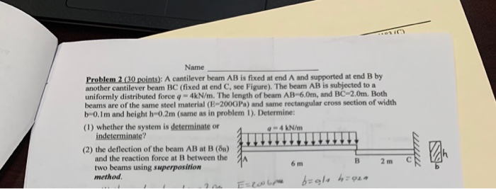 Solved Name Problem 2 (30 points): A cantilever beam AB is | Chegg.com