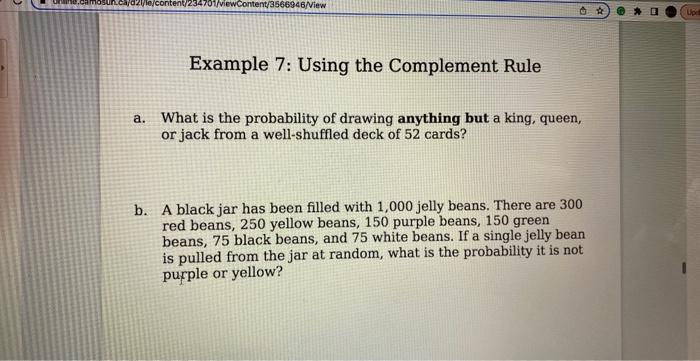 Solved Example 7: Using the Complement Rule a. What is the | Chegg.com