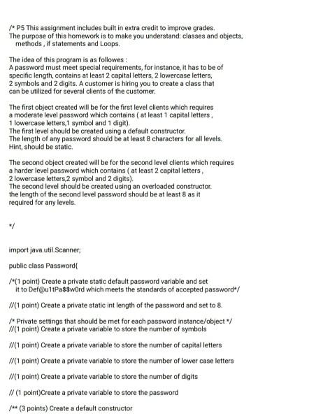 Solved * P5 This assignment includes built in extra credit | Chegg.com