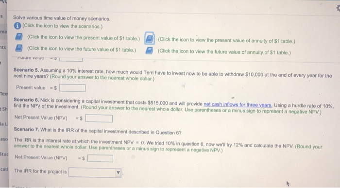 Solved Solve various time value of money scenarios. (Click | Chegg.com