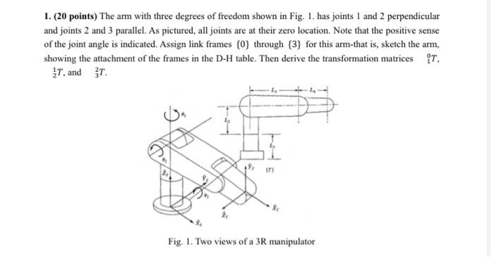 Solved 1. (20 points) The arm with three degrees of freedom | Chegg.com
