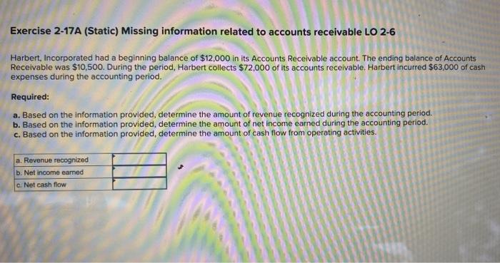 Solved Exercise 2-17A (Static) Missing information related