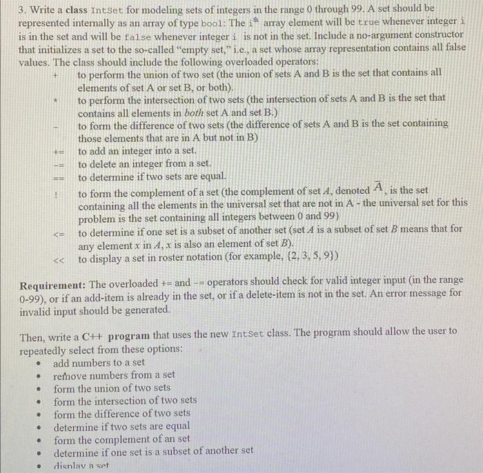 Solved 3. Write a class intset for modeling sets of integers | Chegg.com