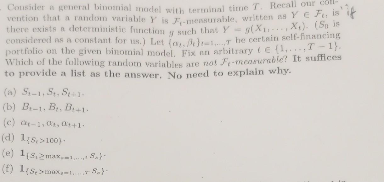Solved Consider a general binomial model with terminal time | Chegg.com