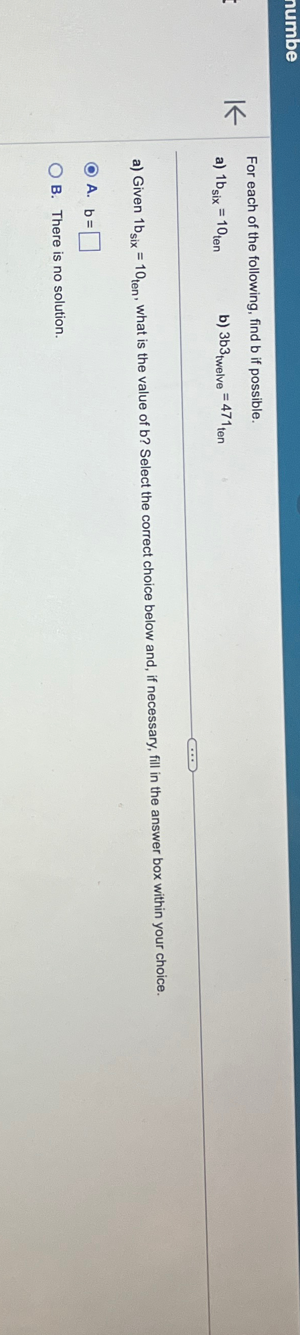 NumbeFor Each Of The Following, Find B ﻿if | Chegg.com