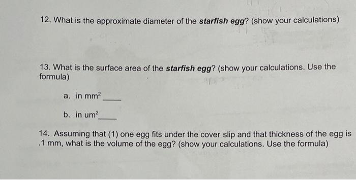 Solved 12. What is the approximate diameter of the starfish | Chegg.com