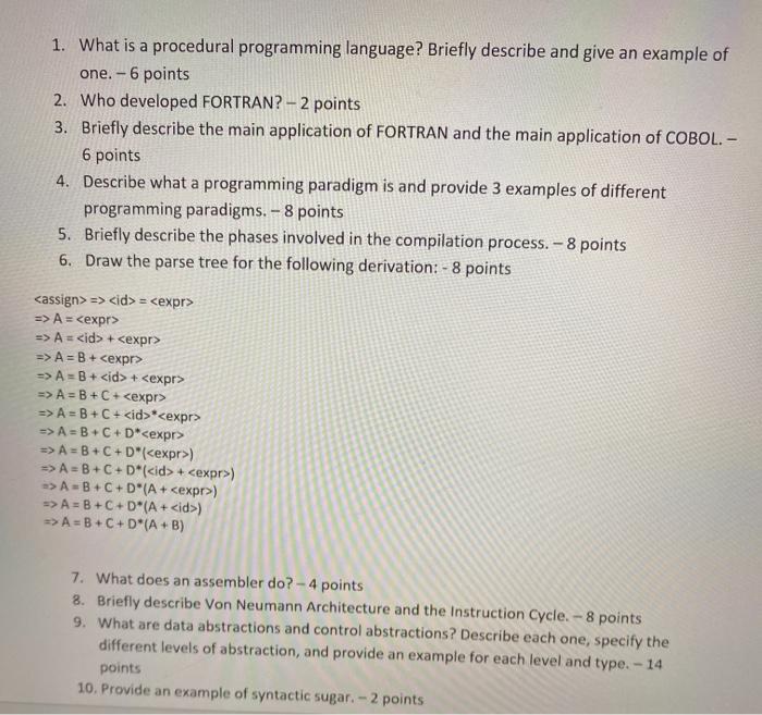 Solved 1. What is a procedural programming language? Briefly | Chegg.com
