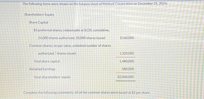 Solved The Following Items Were Shown On The Balance Sheet | Chegg.com