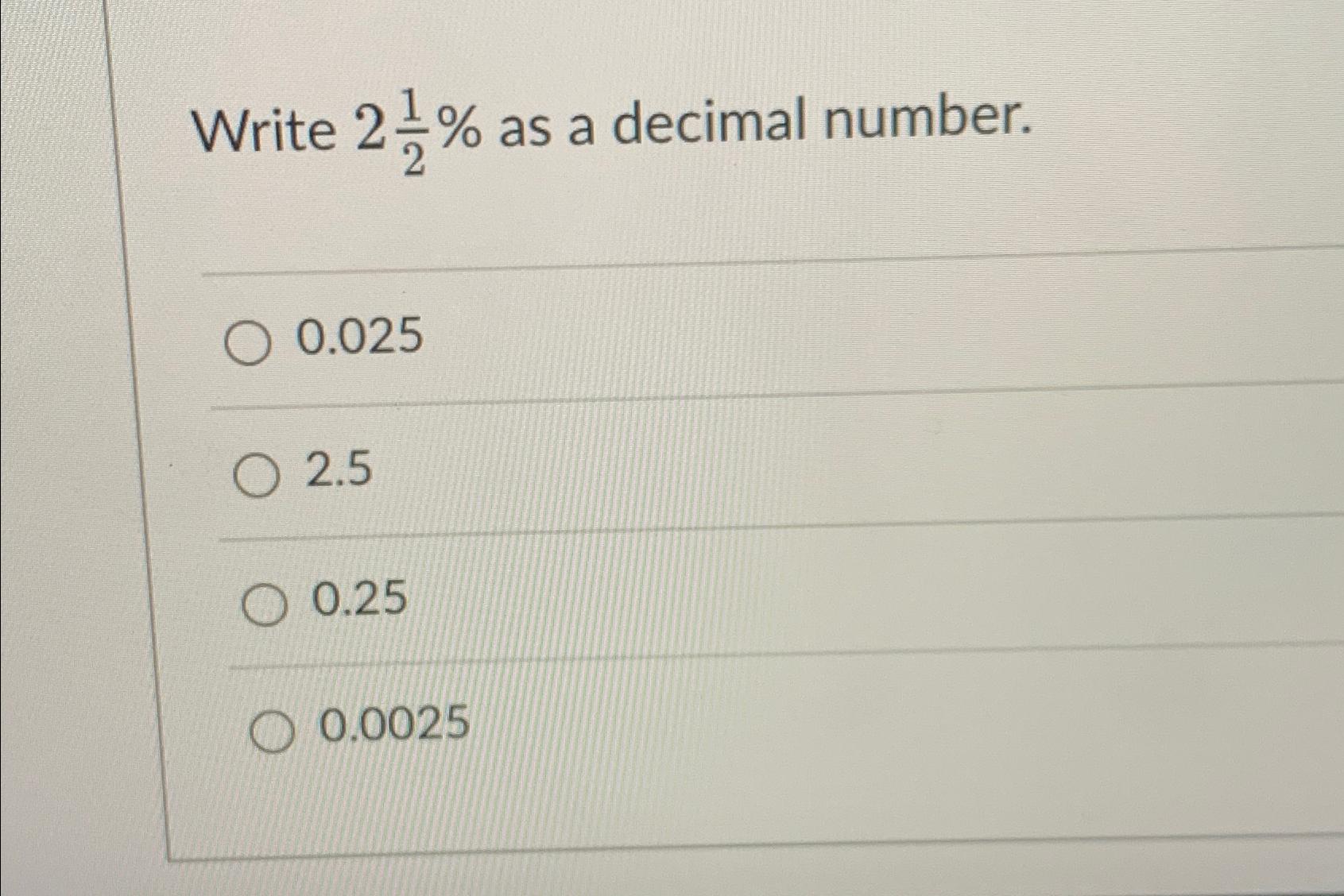 write 2 1 5 as a decimal number