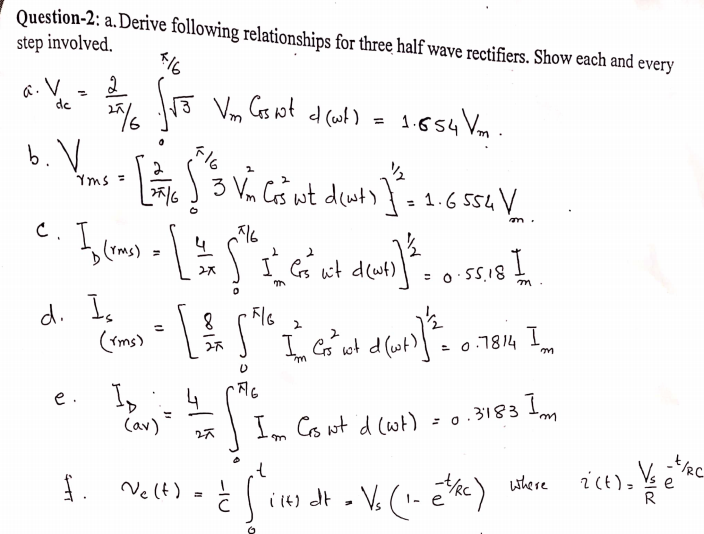 Solved Question-2: a. Derive following relationships for | Chegg.com