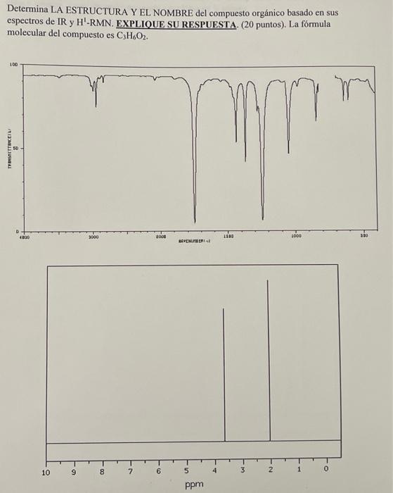 Determina LA ESTRUCTURA Y EL NOMBRE del compuesto orgánico basado en sus espectros de IR y H-RMN. EXPLIOUE SU RESPUESTA. (20