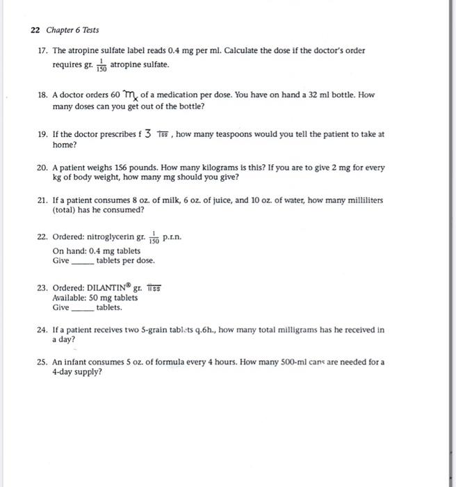 Solved 17. The atropine sulfate label reads 0.4mg per ml. | Chegg.com