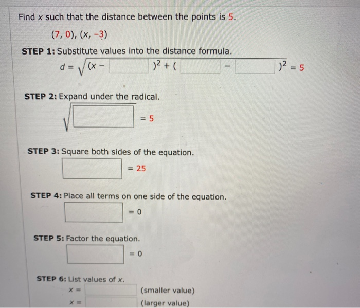 Solved Find x such that the distance between the points is | Chegg.com