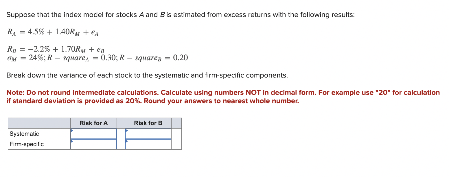 Solved Suppose that the index model for stocks A and B is | Chegg.com