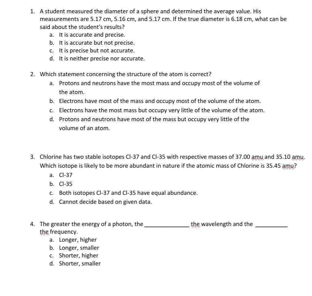 Solved 1. A student measured the diameter of a sphere and | Chegg.com