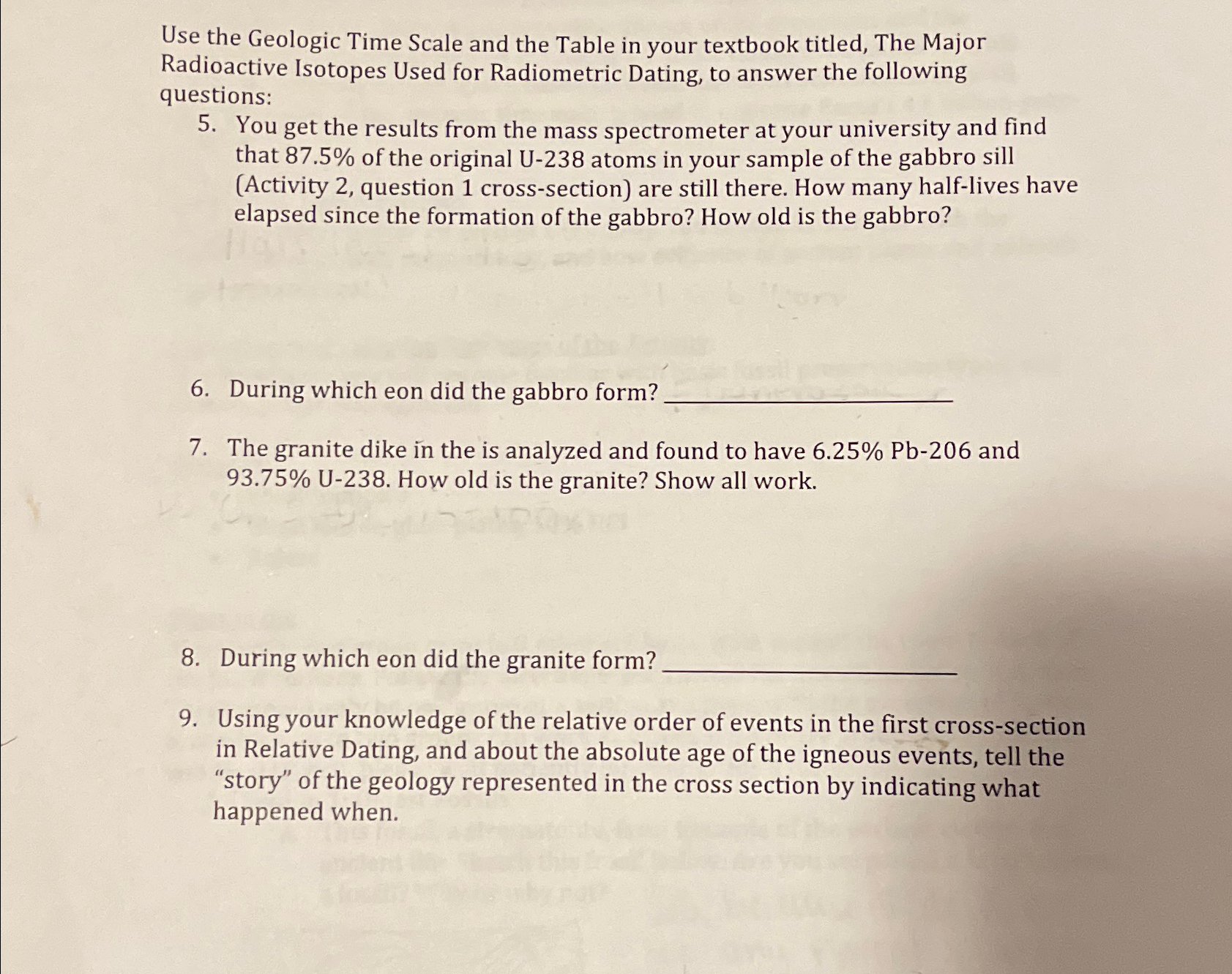 Use the Geologic Time Scale and the Table in your | Chegg.com