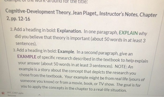 Solved the title Cognitive Development Theory Jean Chegg