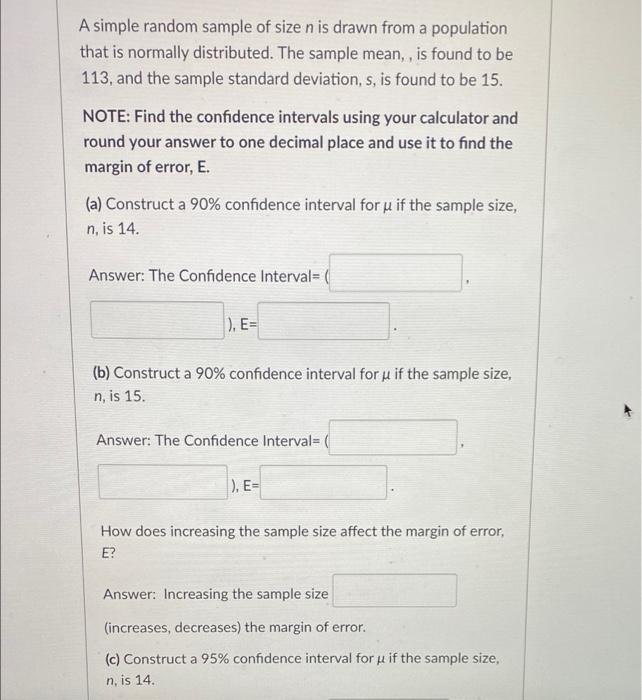 Solved A simple random sample of size n is drawn from a | Chegg.com