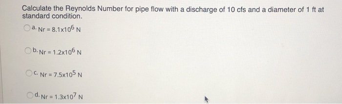 Solved Calculate the Reynolds Number for pipe flow with a | Chegg.com