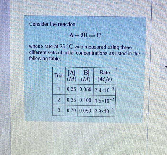 Solved Consider The Reaction A + 2BC Whose Rate At 25°C Was | Chegg.com