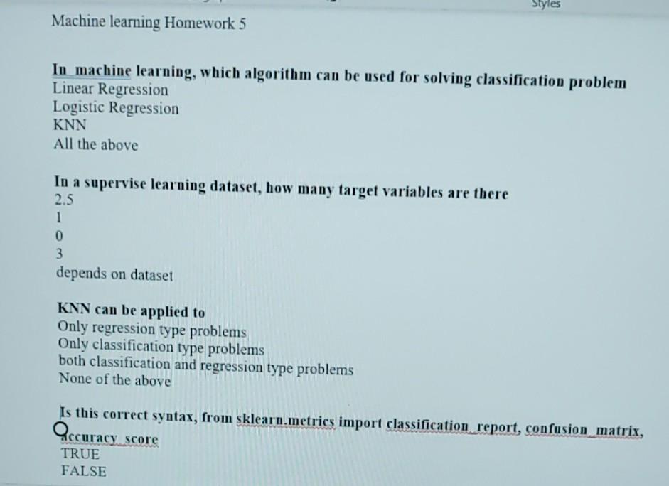 machine learning homework problem