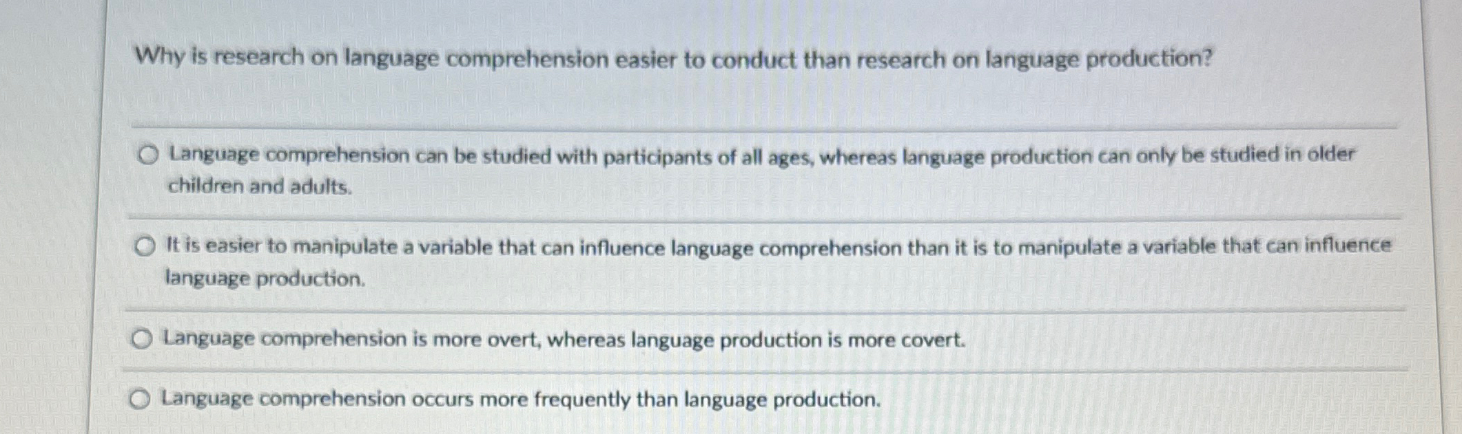 Solved Why is research on language comprehension easier to | Chegg.com