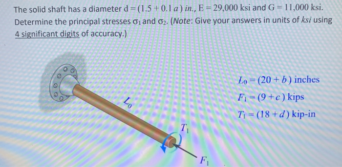 Solved The solid shaft has a diameter d = (1.5 +0.1 a) in., | Chegg.com