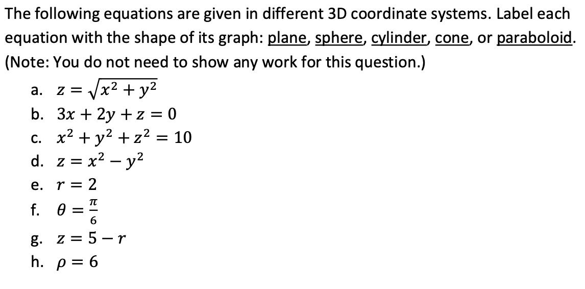 Solved The following equations are given in different 3D | Chegg.com