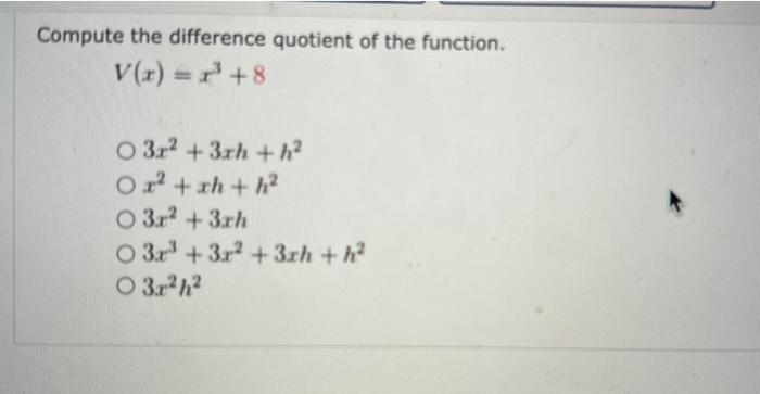 Solved Compute The Difference Quotient Of The Function